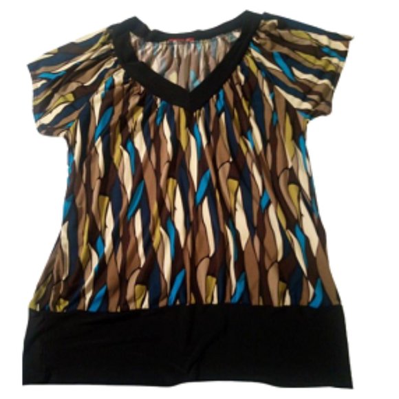 Candy Rain Plus Women's Blouse    Browns & Teal Pattern     Size  Large - Picture 2 of 3